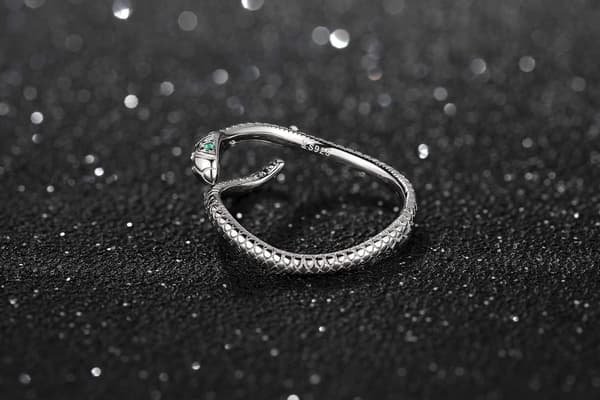 Slange Ring i 925 Sterling Sølv, Justerbar Åben Ring