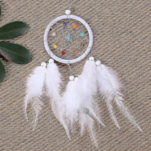 Dreamcatcher with feather pendant, decoration, circular, white, fast shipping