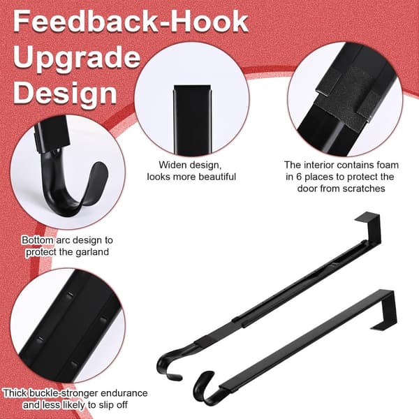 2 Wreath Hooks - Wreath Hanger - Wreath Hook - Telescopic Hook From 38 to 65 cm - Black