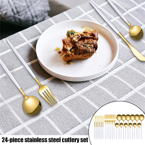24 stk. rustfrit stål sæt Elegant spejlpoleret service til bryllup Thanksgiving ju Rose Gold