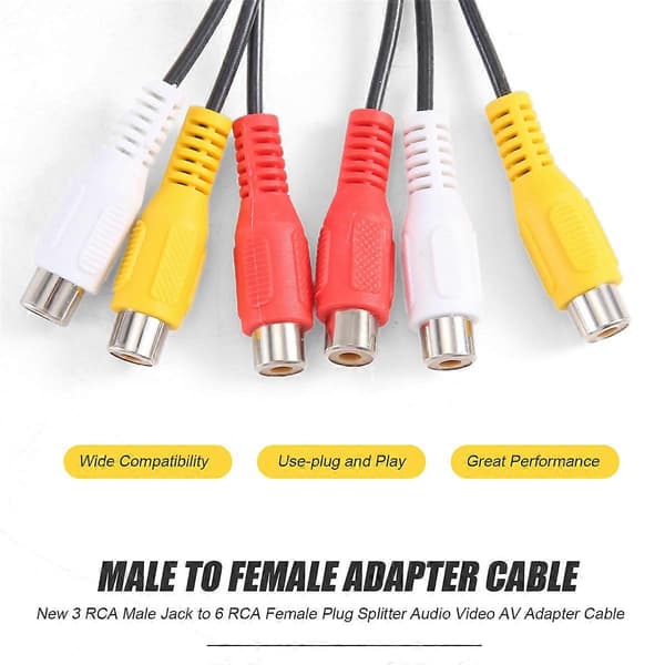 Ny 3 RCA Han til 6 RCA Hun Stik Splitter Lyd Video AV Adapter Kabel