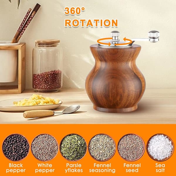 Pepper Mill Set Manual Wood Hand Crank Salt Grinder with Adjustable Coarseness Spice Grinders