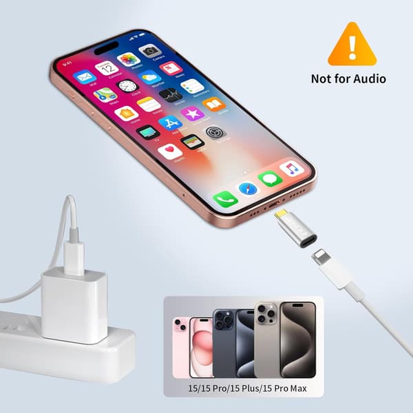 Lightning till USB C-adapter, stödjer PD 60W snabbladdning och dataöverföring för 15/15 Pro/15 Plus/15 Pro Max silver silver