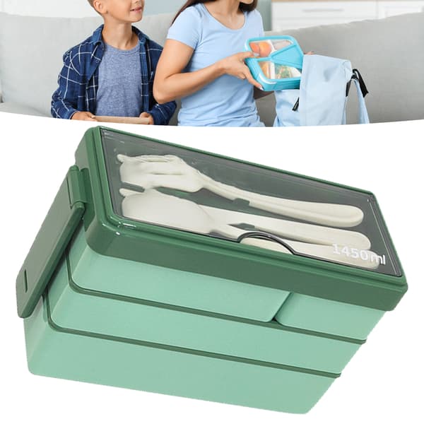 Green Bento Box Adult Lunch Box 3 Layer Stackable Lunch Container with 4 Compartments for Work School Picnic-FA-