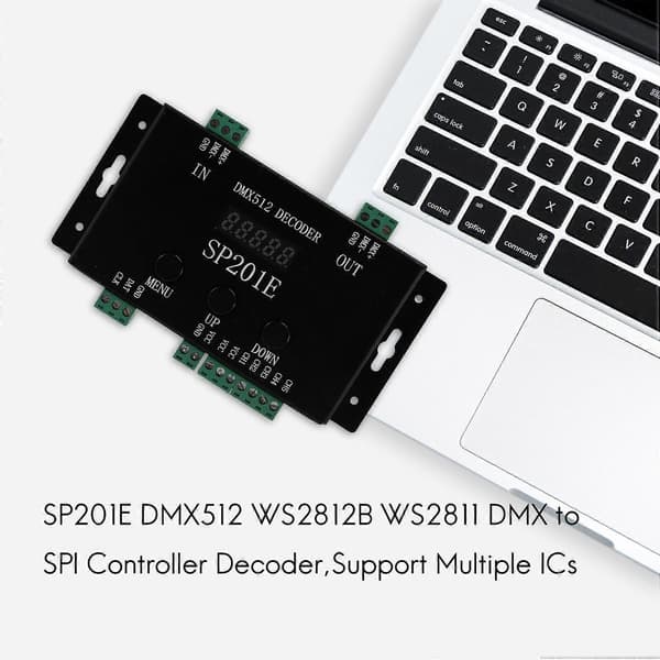 SP201E DMX512 WS2812B WS2811 DMX-SPI-dekooderi, tukee useita IC-piirejä