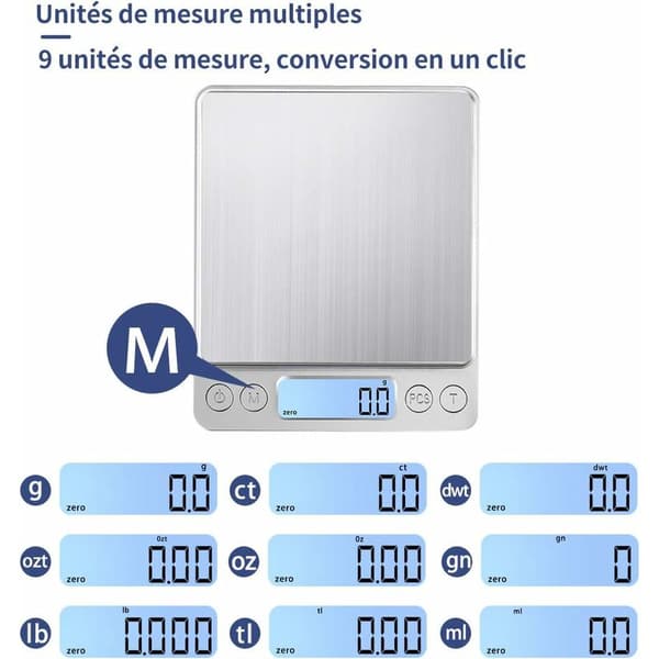 Digital Kitchen Scale USB Rechargeable 3kg/0.1g Digital Baking Scale Food Scale, Precision Electronic Scale Stainless Steel Weighing Table Trays, Tare Function
