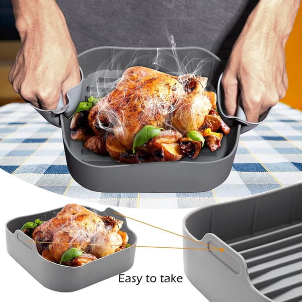 Silikone bageforme til Airfryer Sæt med 2 - 20 cm - Grå - Kurveform - Genanvendeligt alternativ til papir