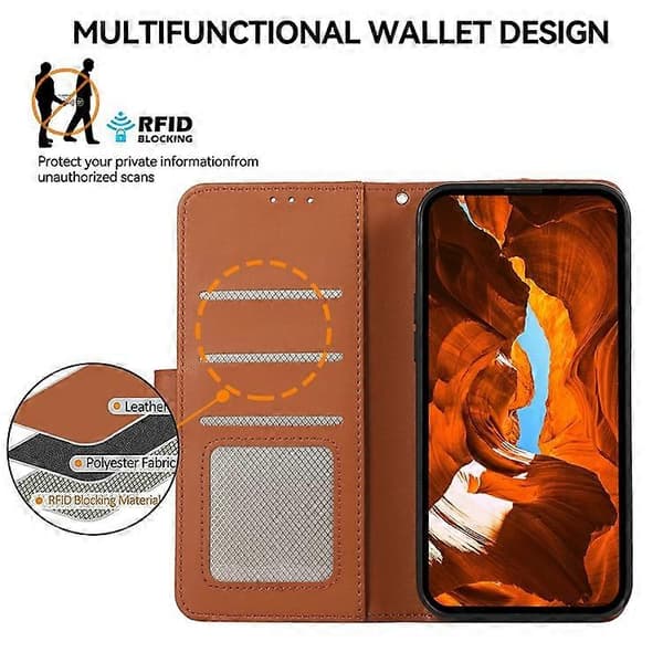Compatible with Samsung Galaxy A56 5G Case RFID Flip Leather Phone Cover [DB] Brown Brown