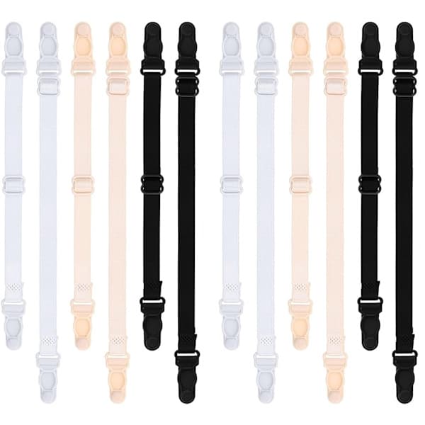 12-pack Elastic Bra Straps Adjustable - with Anti-slip Buckle - Available in Black, White, and Beige