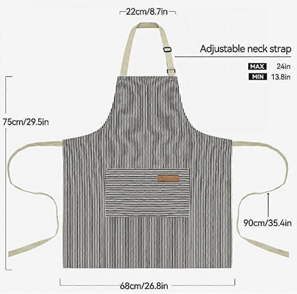 2-pack Kitchen Aprons, Adjustable Soft Chef Aprons with 2 Pockets for Men and Women (Black/Brown Stripes)