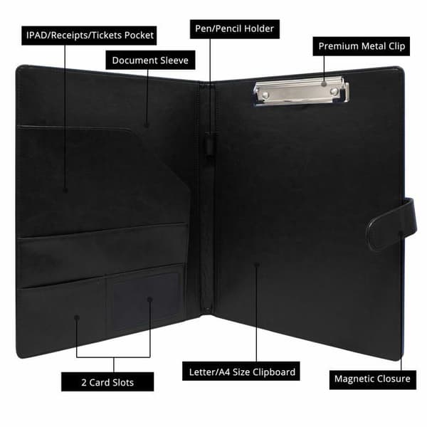 ®RisingFF A4 Magnetisk Mapp med PU Læder Opbevaring Dokumentholder til Interviewdokumenter