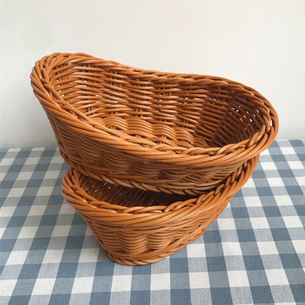 Oval Flätad Korg Rustik Stapelbar Frukt Snacks Serveringskorg För Kök Restaurang Large Size