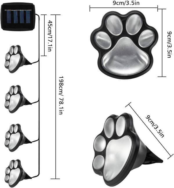 Solcellelamper med hunde- og kattepoteaftryk, LED-solcellelamper til havegange