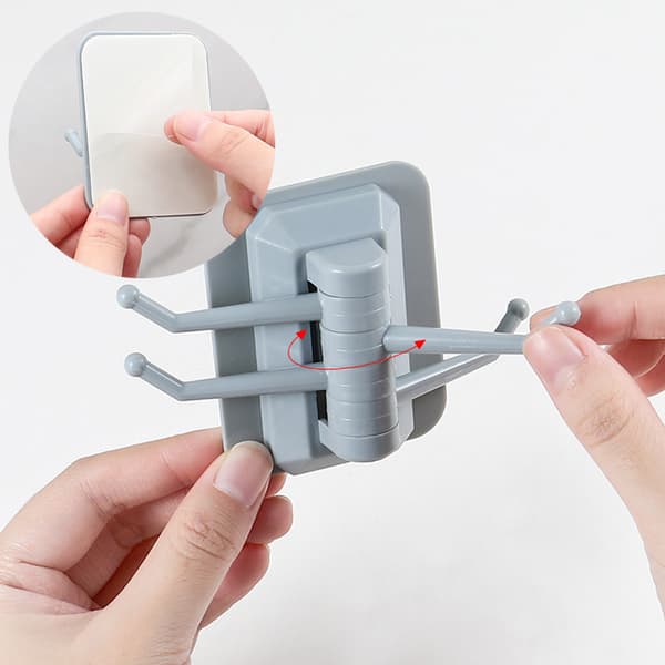 The new 4 hooks multi-function rotating hook Kitchen Bathroom Wall Storage Strong self-adhesive towel rack Free punching No Trac White White
