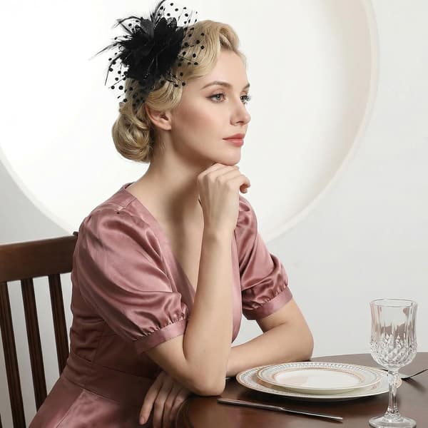 Fascinatorhatt for kvinner teselskap, bryllupshatt (svart)