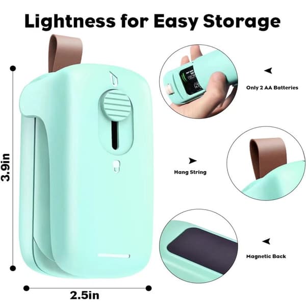 1 STK (hvid med batteri) Mini Sealer, 2 i 1 Mini Poseforsegler Ba