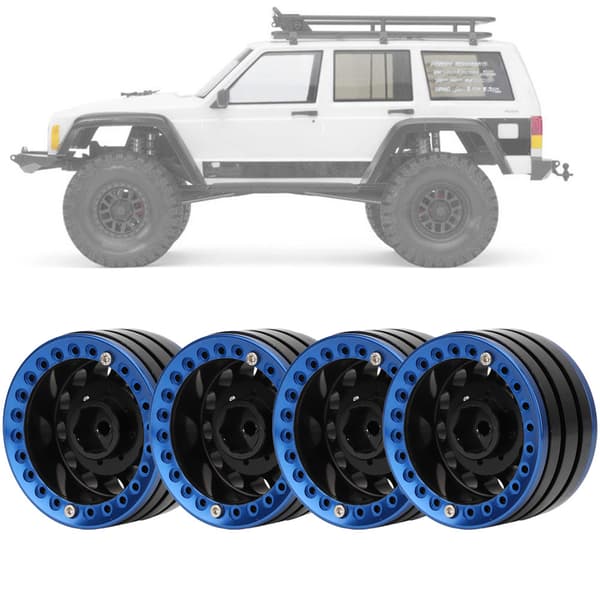 4 stk. 1,9 tommer aluminium Beadlock fælge nav til SCX10 1/10 RC bæltebil (sort blå)
