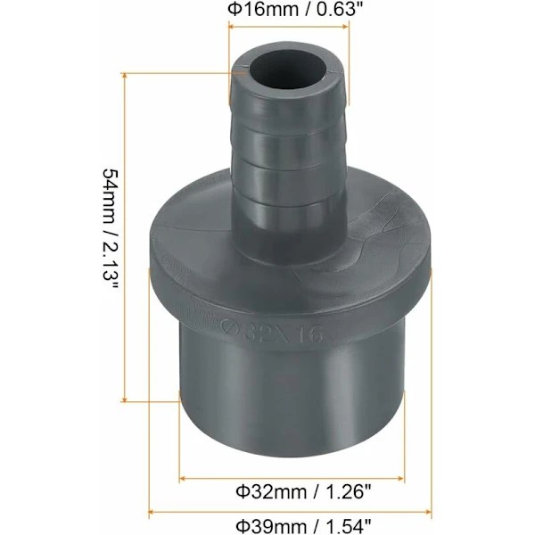 Reducer Couplings 32x16mm, 1-pack Direct Adapter, Grey