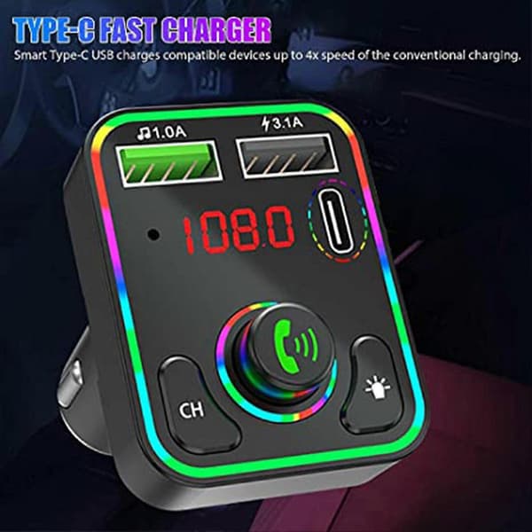Car MP3 Player Vehicle Adapter with Atmosphere Light FM Transmitter Suitable for 12V - 24V Vehicles