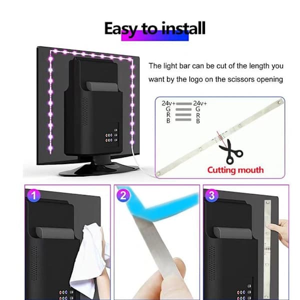RGB LED Strip Light Kit 15m Cuttable with 44-Key Remote Control for Bedroom and Gaming Room Atmosphere White