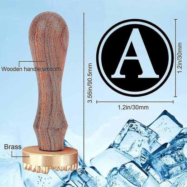 Initial A Ice Stamp Letter Ice Cube Stamp 3 cm with Removable Brass Head Replacement Wooden Handle Ice Branding Stamp