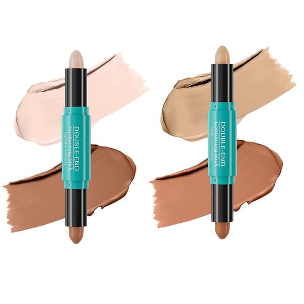 2 Pcs Dual-Ended Cream Contour Stick 2-in-1 Blendable Face Shaping Highlighter 02&03