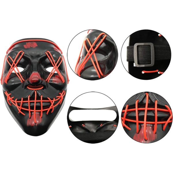 Kibon Halloween-masker, Purge Mask LED, Skrämmande mask för Halloween Cosplay Carnival Partys, Röd