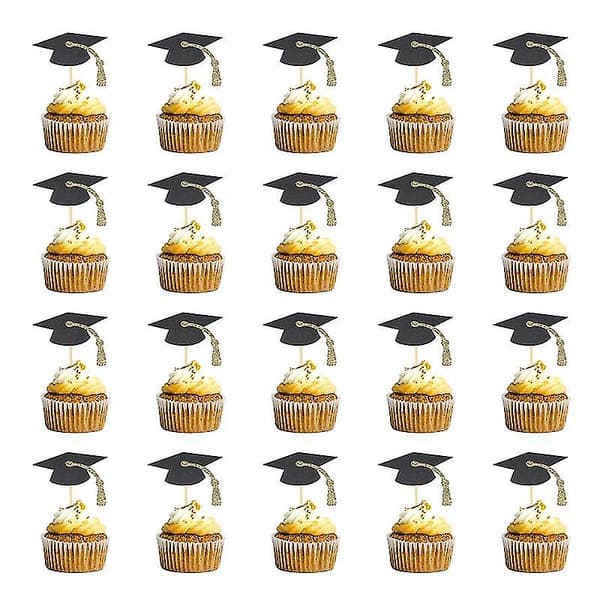 20 stk eksamenscupcake-topper 2022 kakeflagg mat forrett plukker dekorasjon (eksamenshatt)