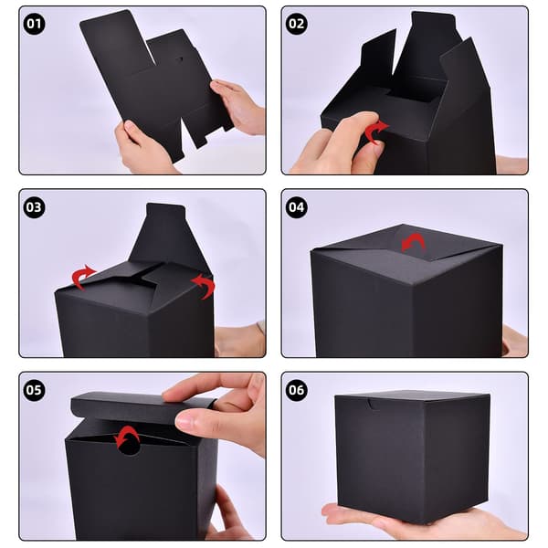 50-pack svarta presentaskar 3x3x3 tum, kalvskinn kartong presentask papperskub presentask Lätt att montera papperspresentask med lock