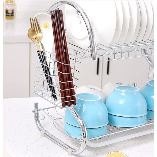 2-Tier Dish Drying Rack with Removable Drain Board, Kitchen Storage, Space Saving Dish Rack with Utensil Holder for Efficient Kitchen