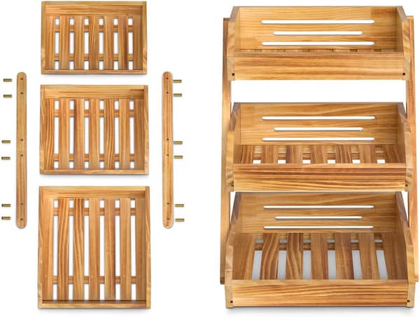 3-Tier Wooden Fruit Basket for Kitchen, Fruit and Vegetable Basket for Bread, Rustic Fruit Basket for Kitchen Counter-yux