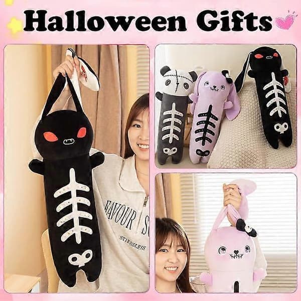 23.6\" Gothic Skeleton Rabbit Plush Pillow, Halloween Easter Stuffed Animal Decoration, Soft Material, Unique Design (FMY)