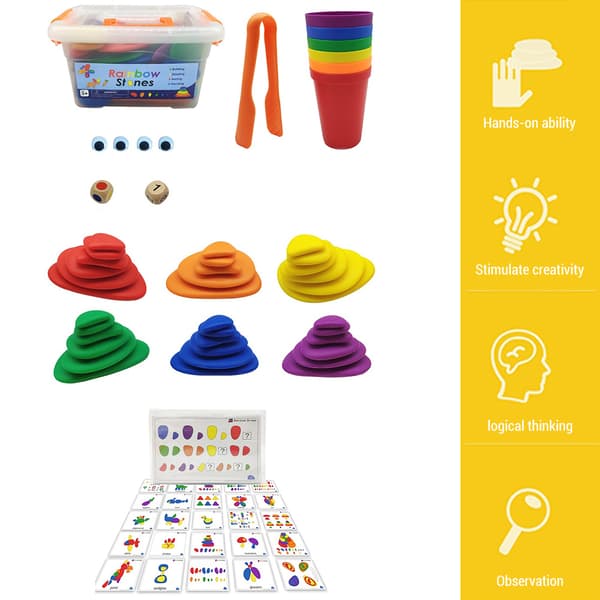70 st/set Rainbow Stones Early Math Learning Toys Sorting and Stacking Stones Kids Activity Set Sensory Toy