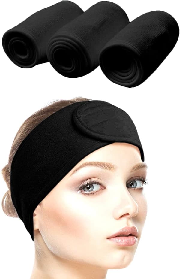 3 stk. Vaskbart Hår Sminke Hårbånd Svart Rep Hårbånd Hodebånd