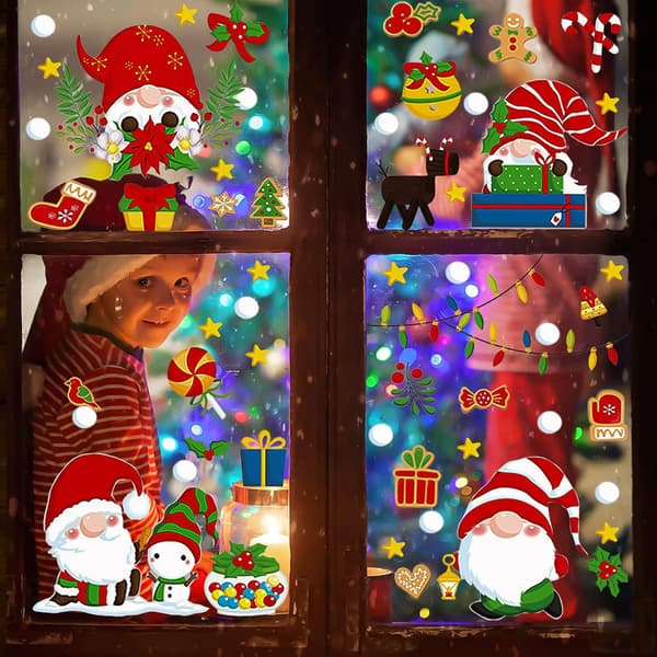 Christmas Stickers, 9 Sheets 73 Pcs Reusable Christmas Window Clings