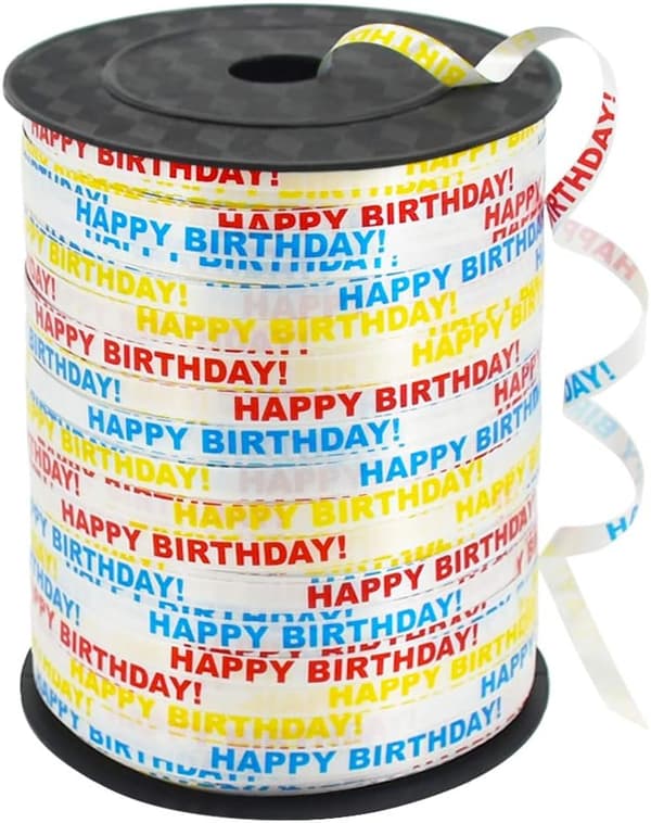 Happy Birthday Printed Crimped Curly Ribbon Balloon String Roll
