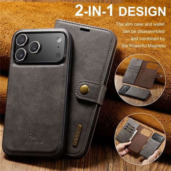 DG MING iPhone 17 Pro Max 2-i-1 Magnetisk Pung Etui - Grå grå gray