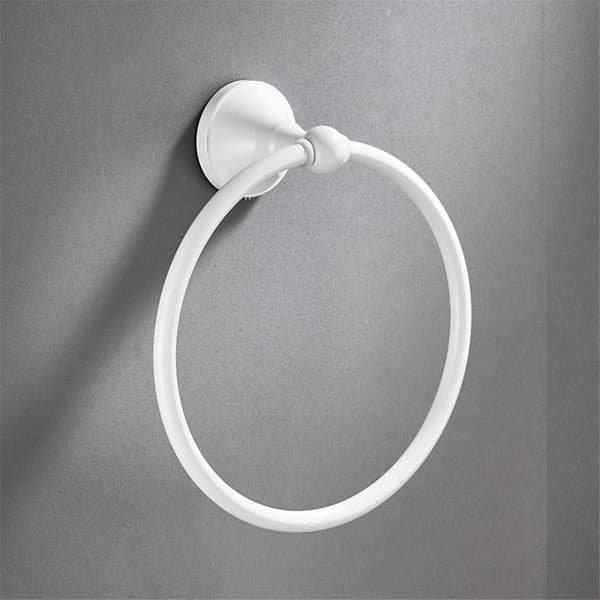 Rundt håndklestativ i messing for veggmontering, håndkleholder for bad, hvit