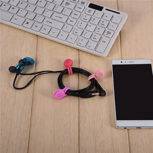 3 Pcs Silicone Magnetic Earphone Winder Cable Holder Organizer Rose Gold Red Pink