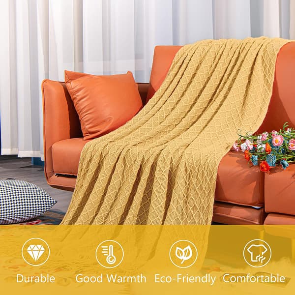 Akryl Strikket Plaid, 120x170 cm, Gulternet, Stor