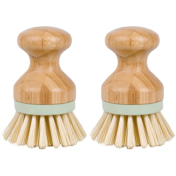 Bamboo brush, scrubbing brush for cleaning dishes, flat pans, kitchen, 2-pack