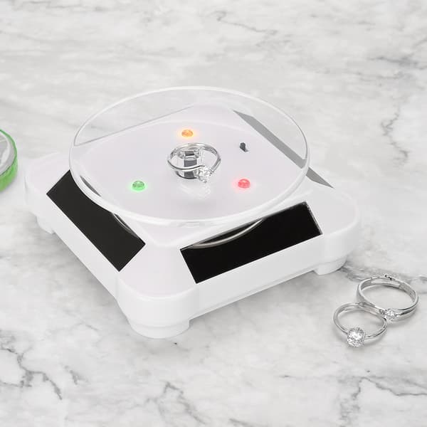 Solar Showcase 360 Rotating Turntable Watch Phone Jewelry Display Stand LED Light (White)