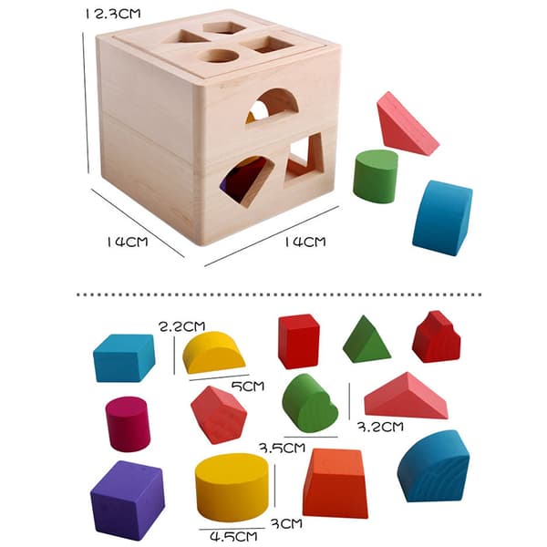 Building Block Wooden Shape Sorting Matching Toy Educational Learning Tool for Kids 13 Holes