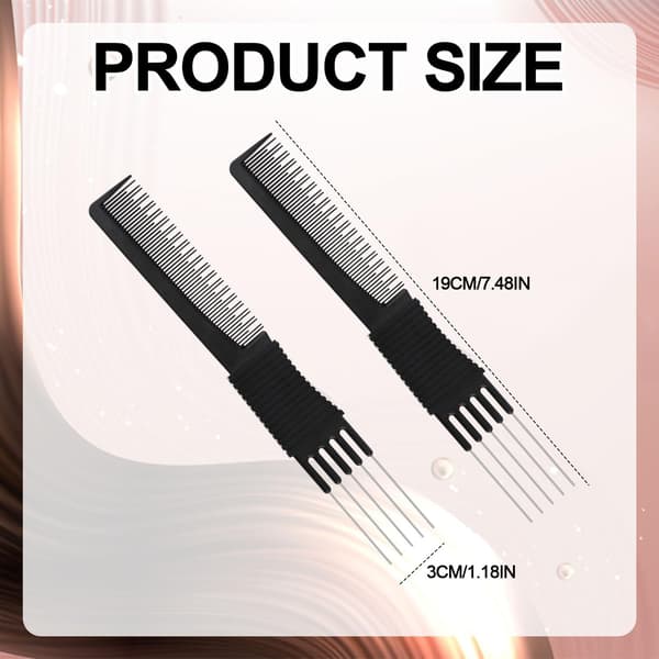 2 stk. Sorte Kulfiber Løfte Back Combs, Back Combs med Metalstifter Dobbelthoved Hårplukningskam Gaffelkam Værktøj til Kvinder Hårstyling Salon