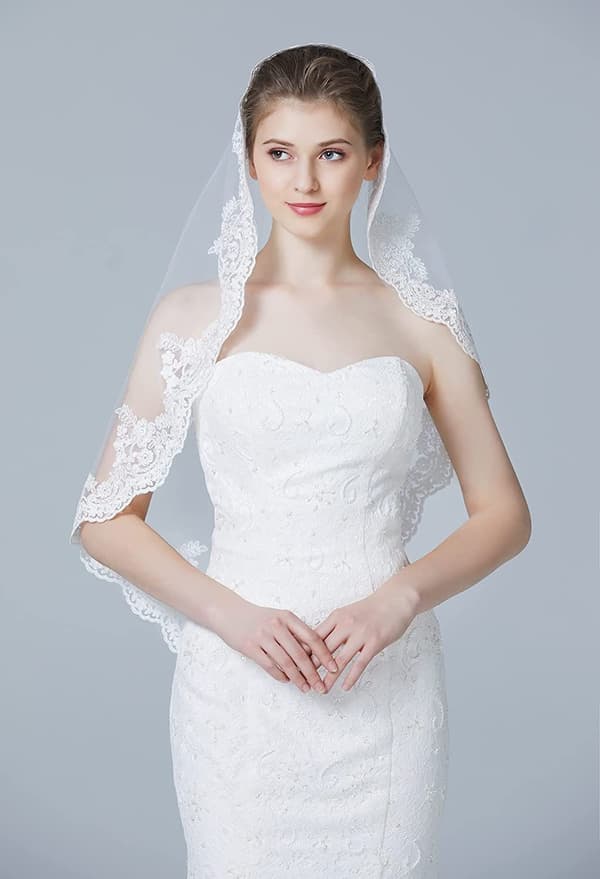Bridal Veil 1 Layer Simple White With Metal Comb Short L