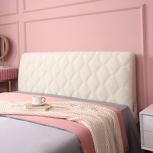 Beige 160 cm fløyel dobbelt sengegavl-trekk for dobbeltseng