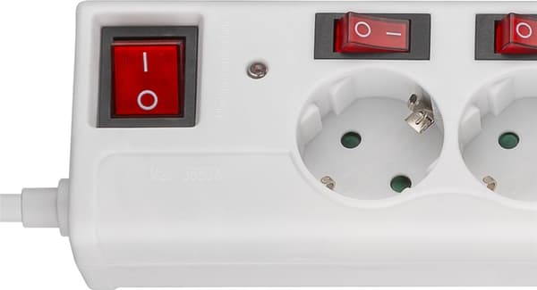 Power strip with switch, 6 sockets, 1.5 m, white