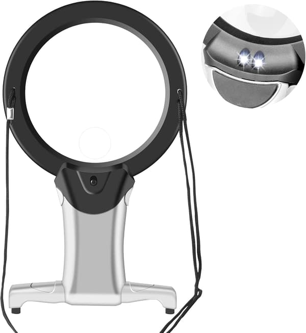 Læseforstørrelsesglas, håndfrit LED-forstørrelsesglas med LED-lys til læsning, syning, korssting og nærarbejde