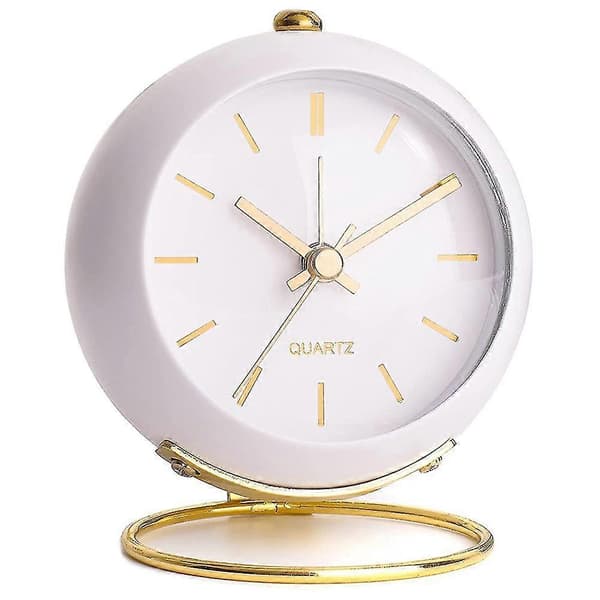 Battery-powered Desk Alarm Clock with Lamp, Retro Silent Analog Small Clock, Table and Nightstand Alarm Clock