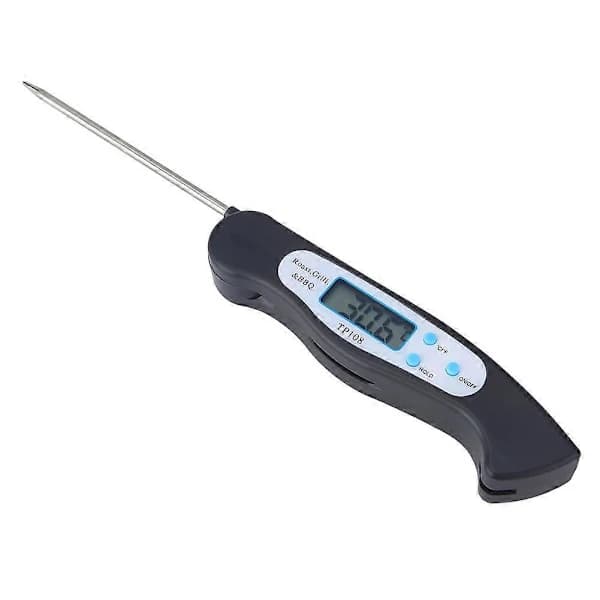 Digitalt kødtermometer med foldbar sonde LCD-display til madlavning grillning bagning mælk badevand sort
